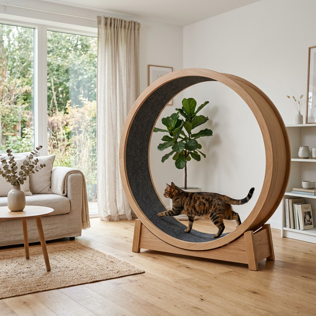 Luxury Cat Exercise Wheel — Solid Wood Running Wheel for Indoor Cats