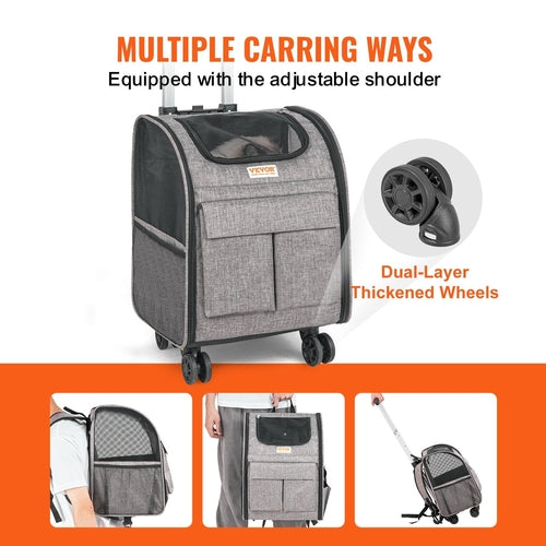 Rolling Cat Carrier with Telescopic Handle — Wheeled Travel Carrier for Cats