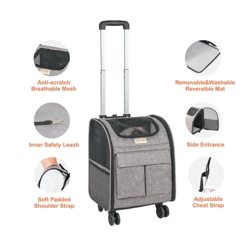 Rolling Cat Carrier with Telescopic Handle — Wheeled Travel Carrier for Cats