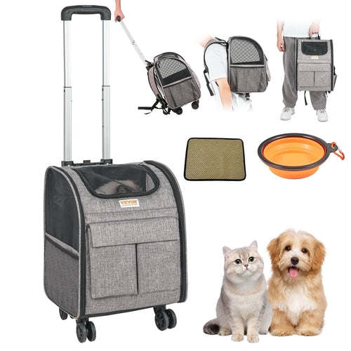 Rolling Cat Carrier with Telescopic Handle — Wheeled Travel Carrier for Cats