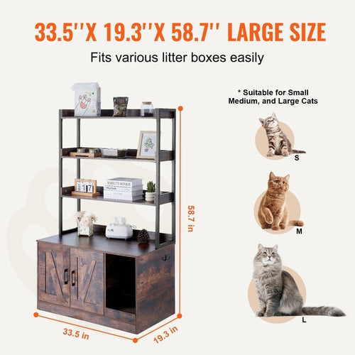 Hidden Litter Box Furniture with Shelves — Cat Cabinet with Scratching Board
