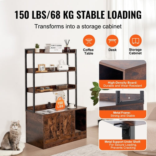Hidden Litter Box Furniture with Shelves — Cat Cabinet with Scratching Board
