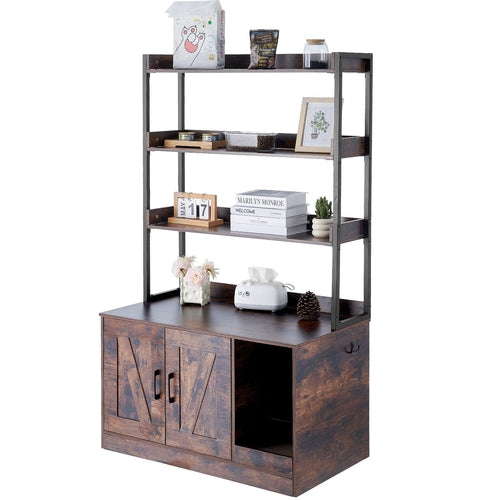Hidden Litter Box Furniture with Shelves — Cat Cabinet with Scratching Board
