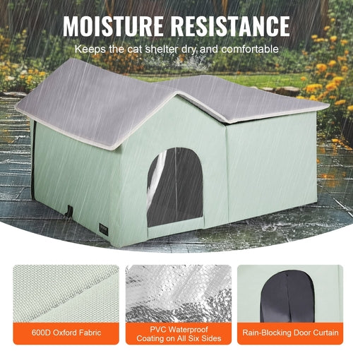Heated Outdoor Cat Shelter — Insulated Winter Kitty House with Thermostat