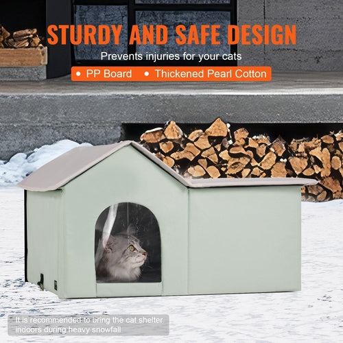 Heated Outdoor Cat Shelter — Insulated Winter Kitty House with Thermostat