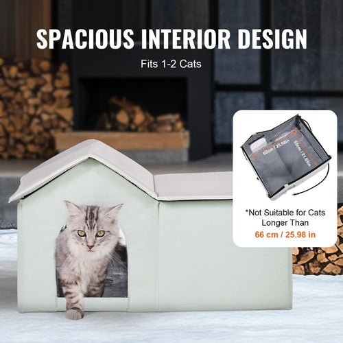 Heated Outdoor Cat Shelter — Insulated Winter Kitty House with Thermostat