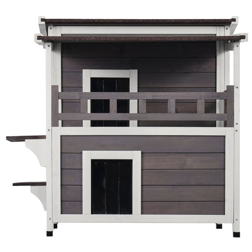 Luxury Outdoor Cat House with Balcony — Weatherproof Wooden Shelter for Multiple Cats